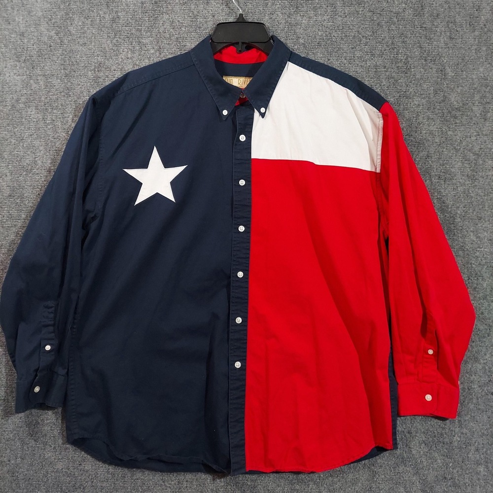 Vintage Texas Flag Shirt Mens XL Red White Sun River Button Down‎ Western 90s